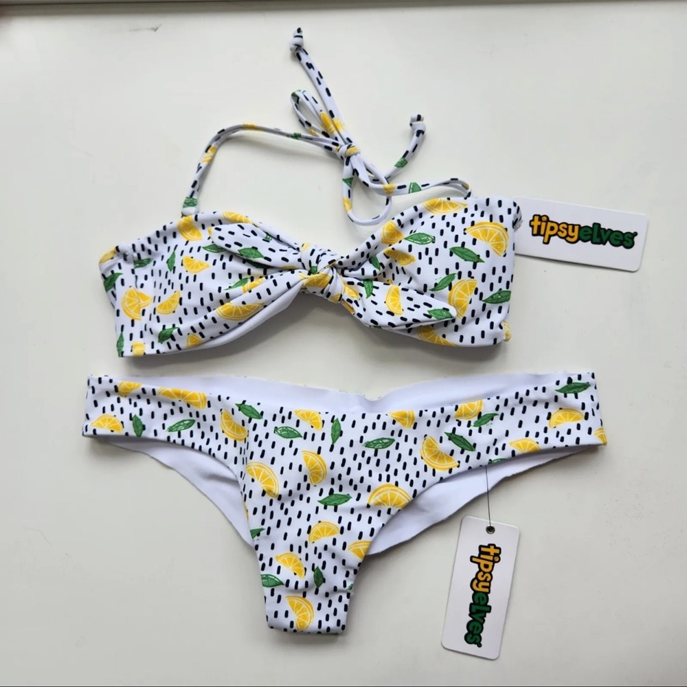 Tipsy Elves Bikini Womens Large Sweet Lemon Medium Top & Large Bottom Set